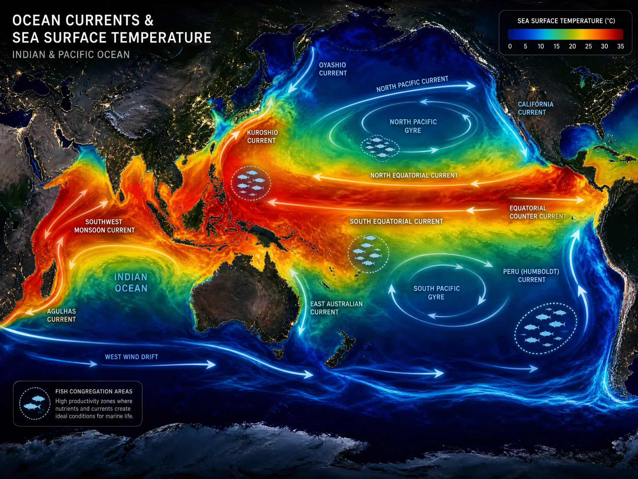 全球﻿洋流与海温实时卫星数据可视化地图